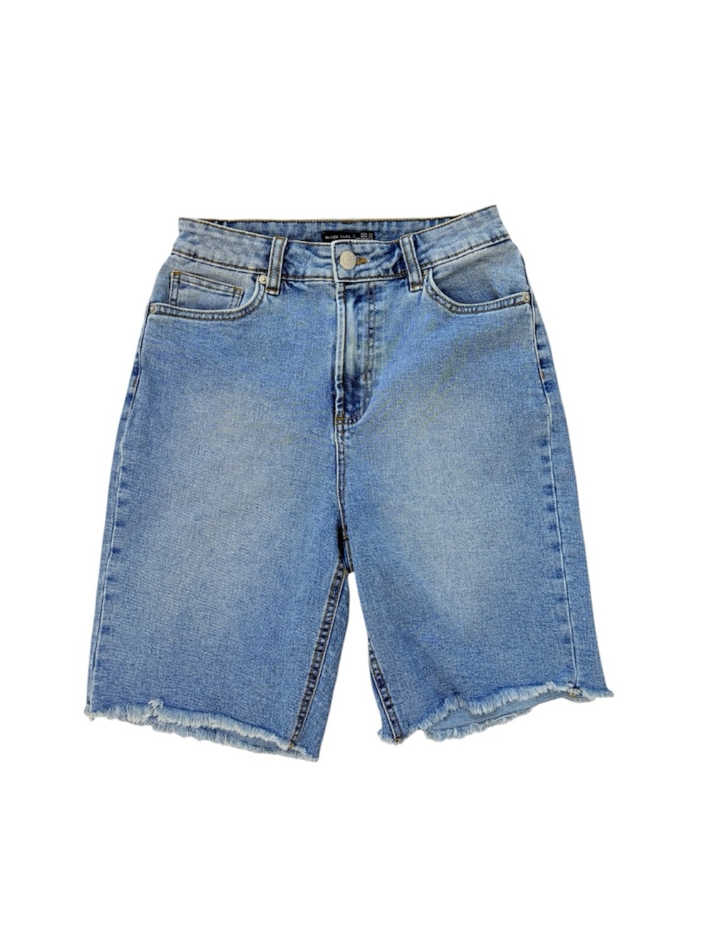 Black Tape High Rise Boyfriend Preppy Raw Hem Bermuda Jean Shorts